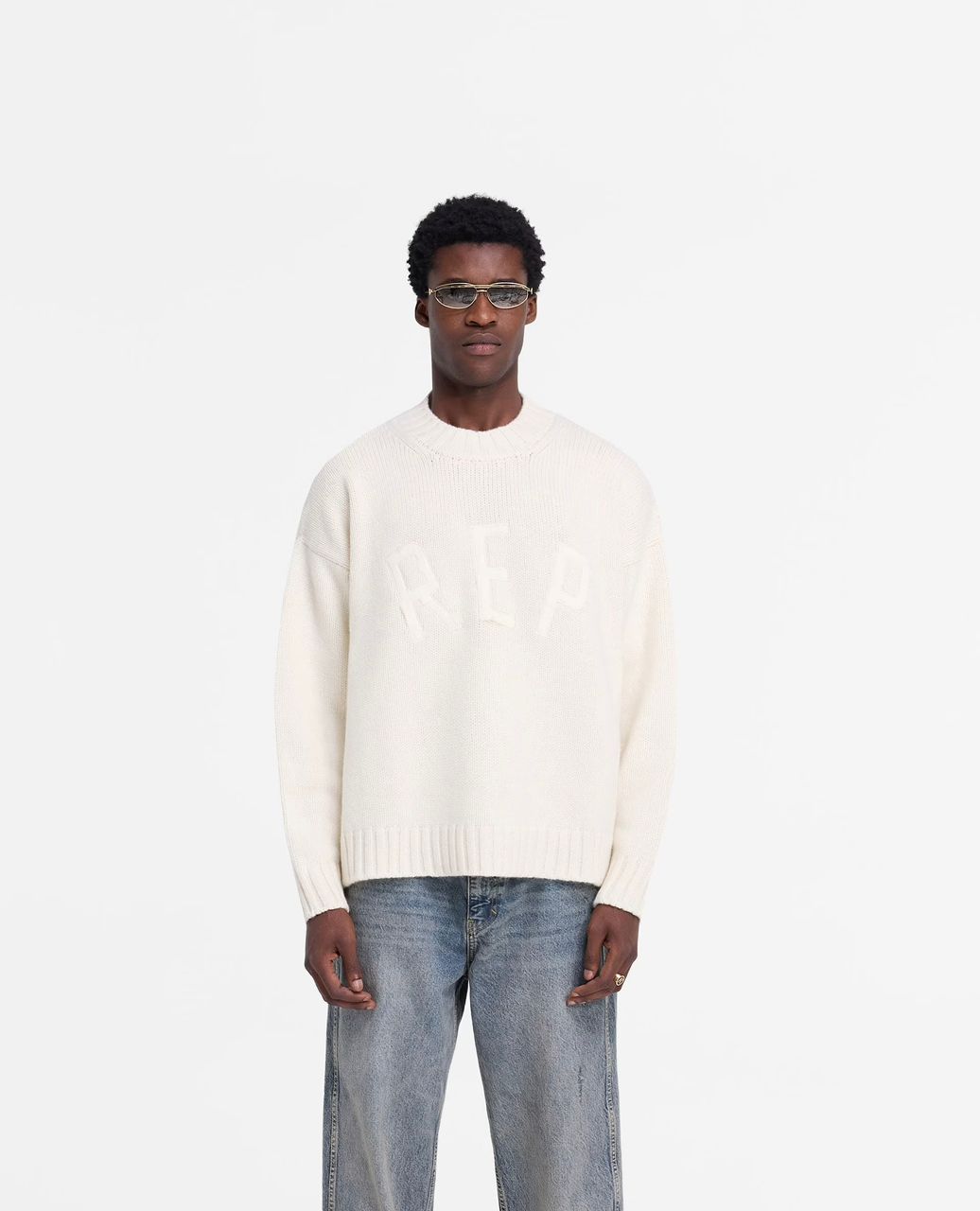 REPRESENT logo patch-embroidered round-neck pullover sweater