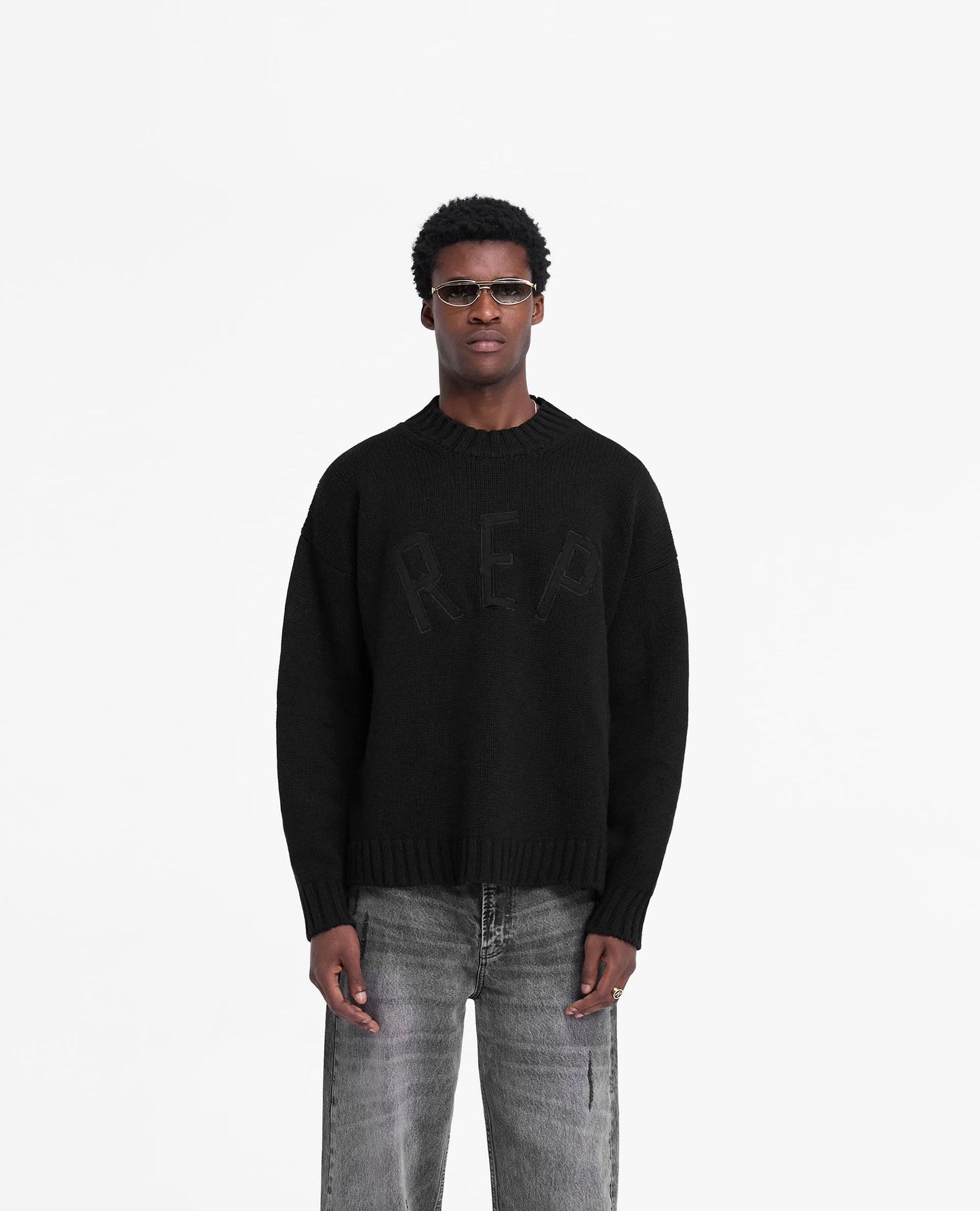 REPRESENT logo patch-embroidered round-neck pullover sweater